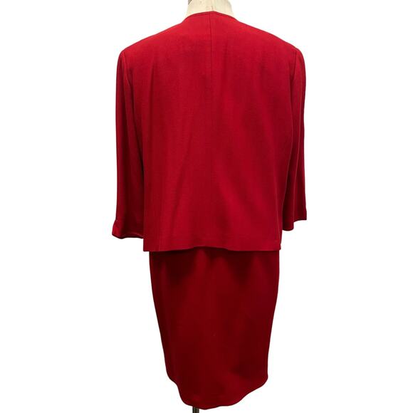 Oscar de la Renta Size 16W Red Wool Blend 2PC Dress - Picture 3 of 7